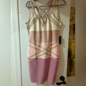 VENUS Strappy Colorblock Mini Dress - Pink and Cream